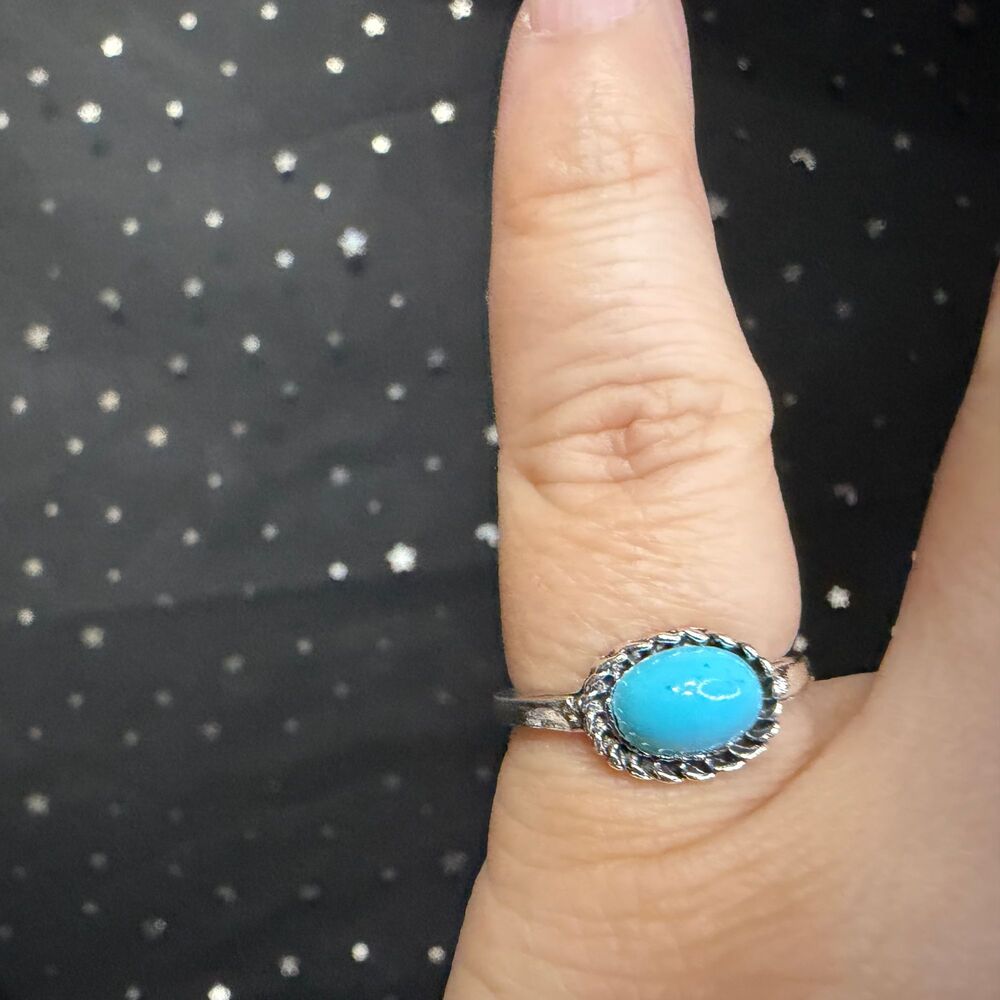 Synthetic Turquoise Ring Size 6.5, Silver Tone Oval Stone Ring